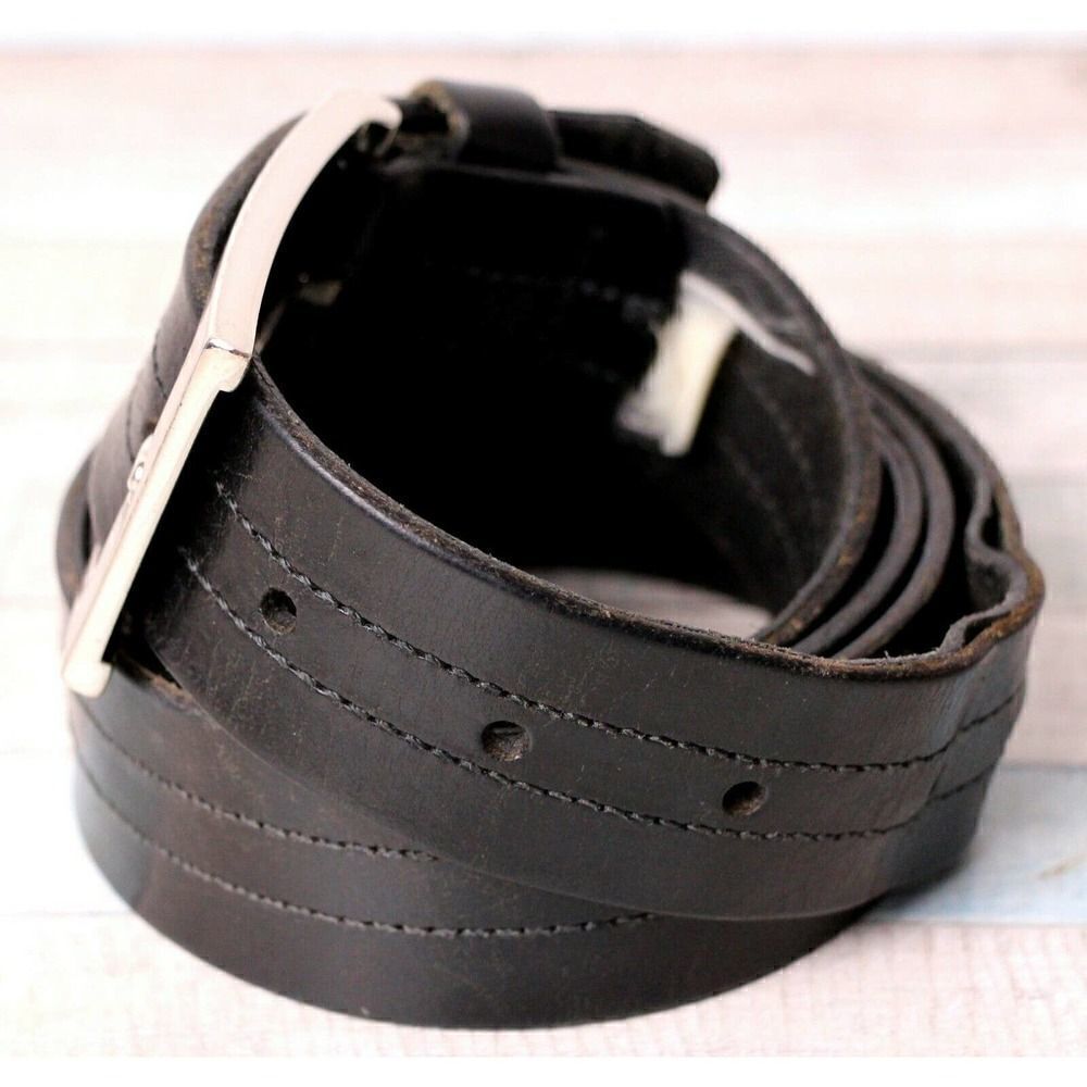 GUATEMALA BLACK GENUINE LEATHER 1.5"Wd STITCHED CASUAL WOMEN'S BELT Sz L (G91 - Picture 3 of 9